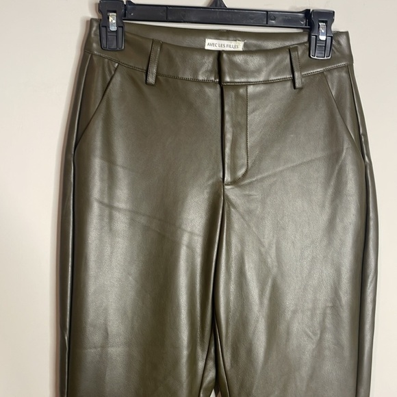 Avec Les Filles | Women’s Green Faux Leather Crop Kick Boot Pants Size 26 - Picture 3 of 8